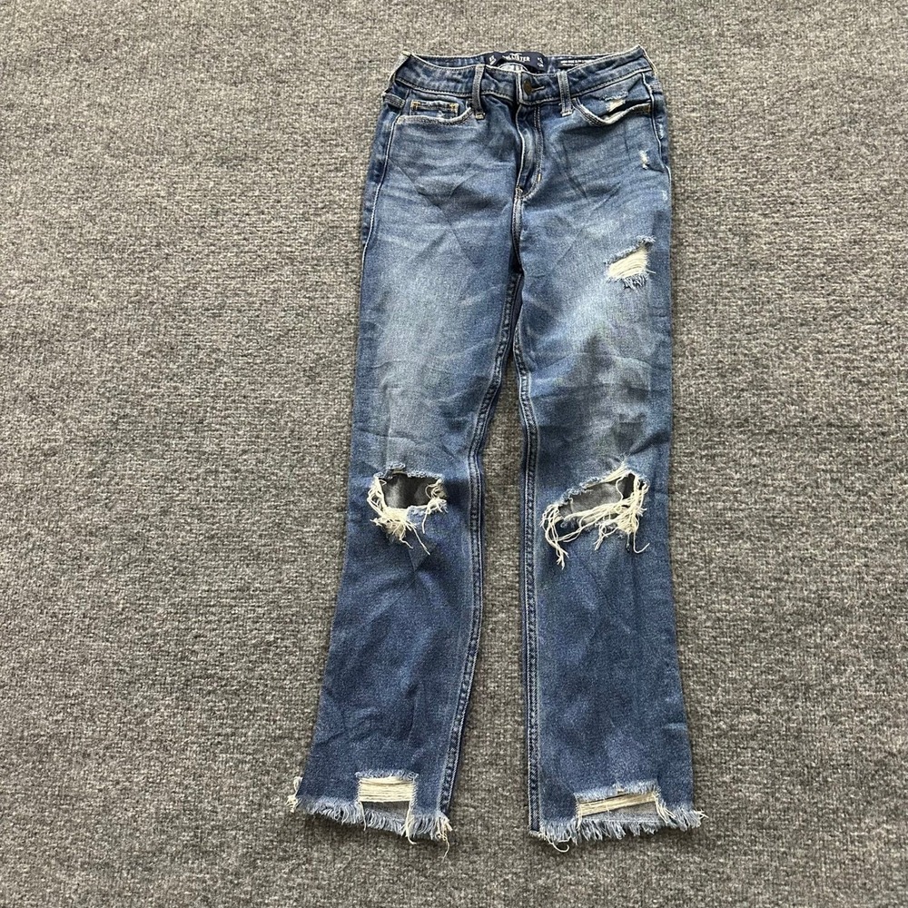 Hollister Jeans Womens 0S High Rise Slim Straight Distressed Raw Hem Stretch